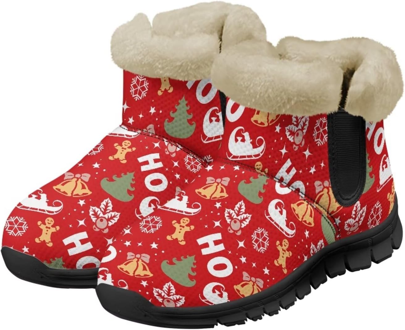 

Зимние ботинки для женщин и мужчин с меховой подкладкой, противоскользящие, удобные, теплые, зимние ботинки Noprintge, Christmas