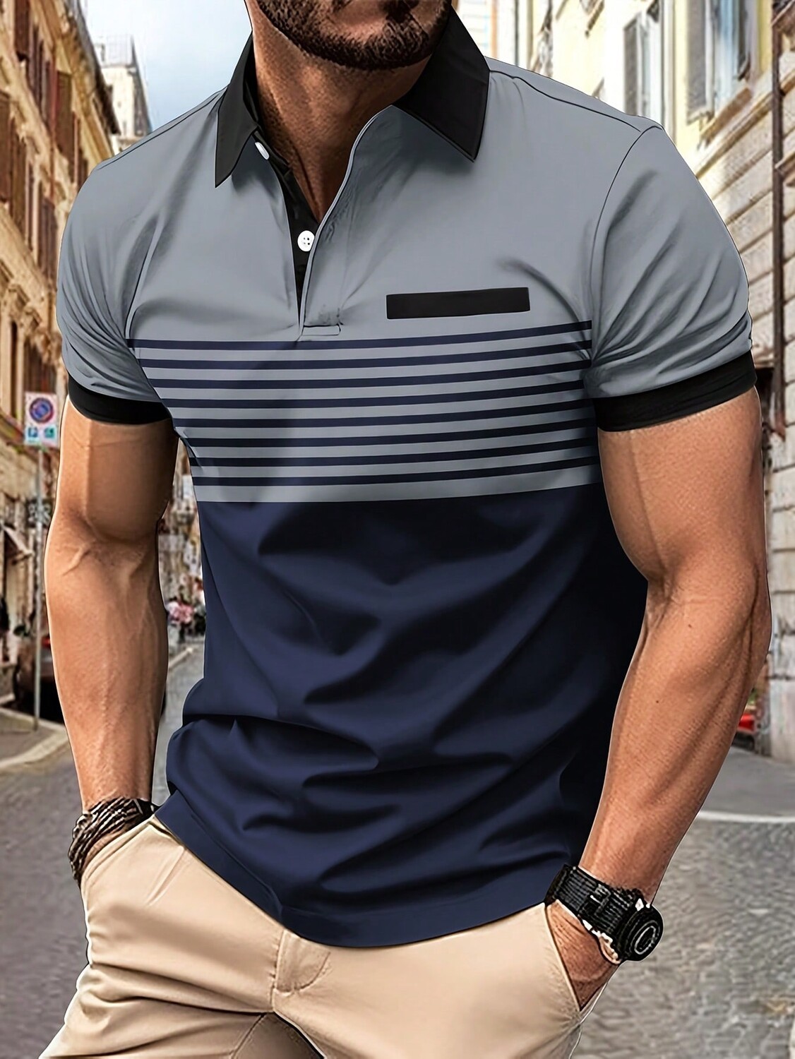 

Рубашка-поло мужская Manfinity Homme, серый / синий