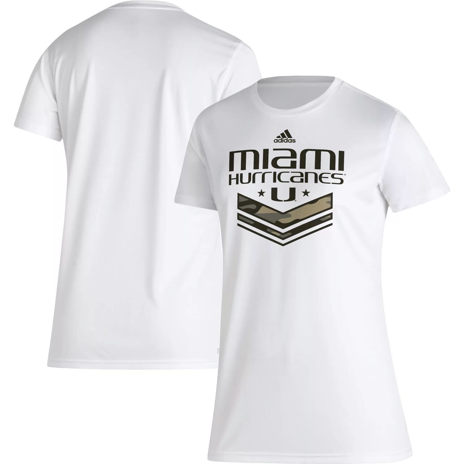 

Женская футболка adidas White Miami Hurricanes Military Appreciation AEROREADY adidas