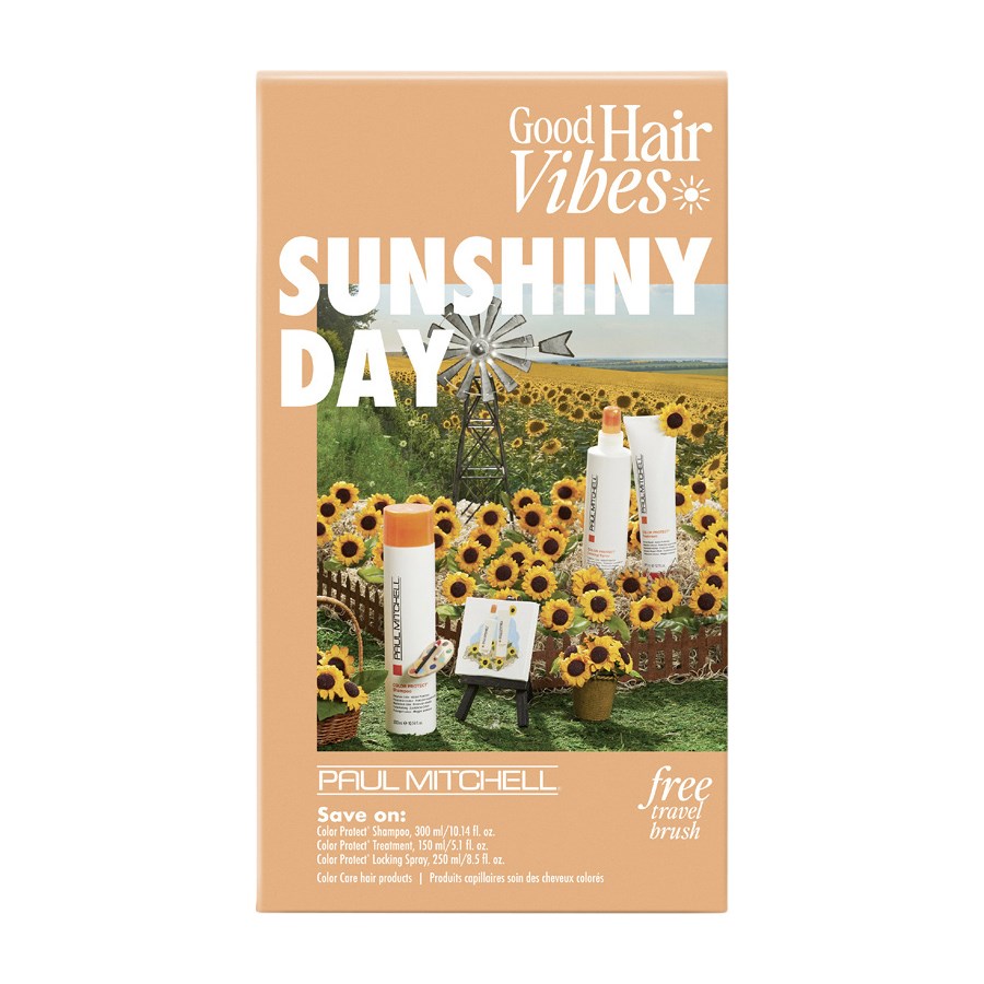 

Шампунь Paul Mitchell Sunshiny Day Set, Color Protect Shampoo 300 ml + Color Protect Treatment 150 ml + Color Protect Locking Spray 250 ml + Free Travel Brush / 700 ml
