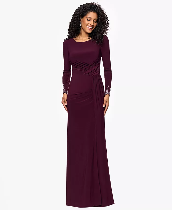 

Миниатюрное платье с бисером и длинными рукавами Betsy & Adam, фиолетовый