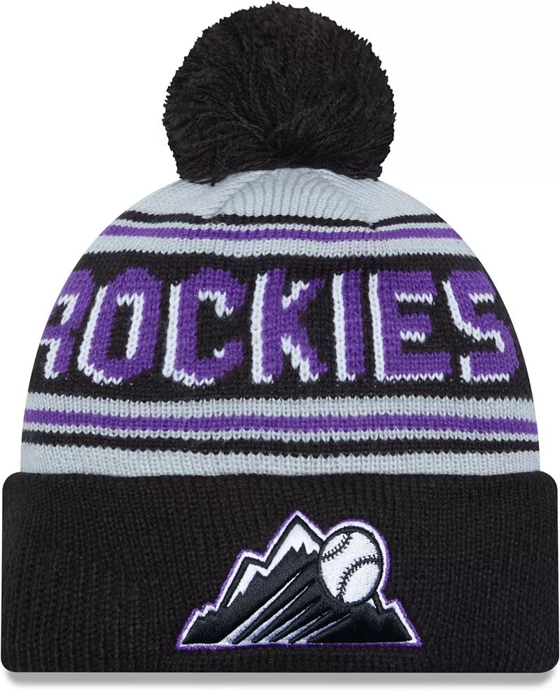 

Вязаная шапка New Era для взрослых Colorado Rockies фиолетового цвета с помпоном и надписью