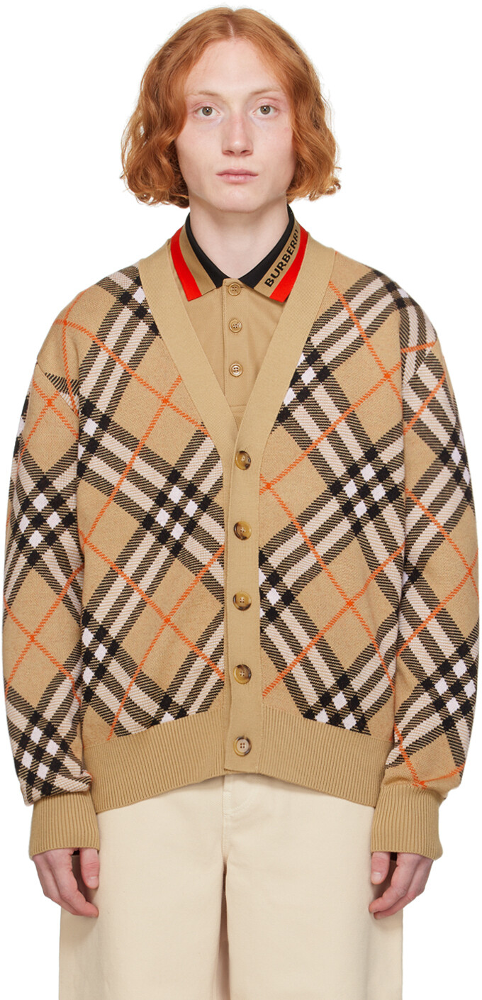 

Бежевый клетчатый кардиган Burberry, Sand