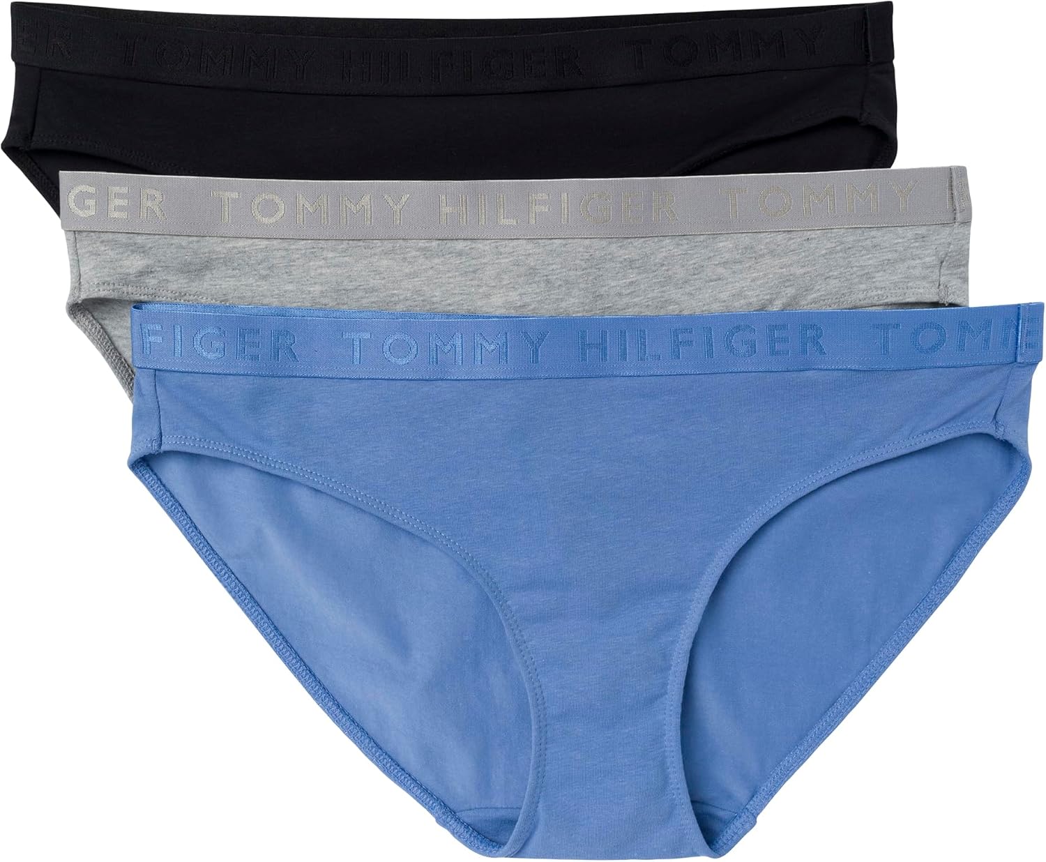 

Женское хлопковое бикини-белье Tommy Hilfiger с эластичным поясом, 3 пары, Ebb & Flow/Heather Grey/Black
