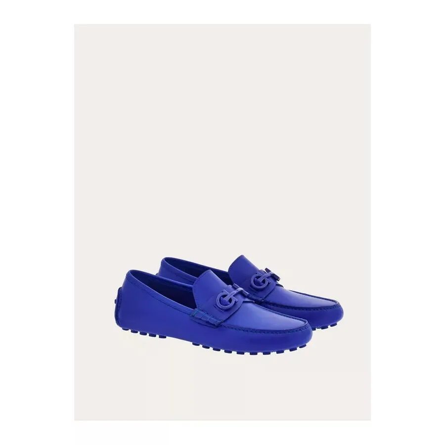 Мужские мокасины Ferragamo Grazioso синего цвета из кожи с орнаментом Gancini, синий — фото 3