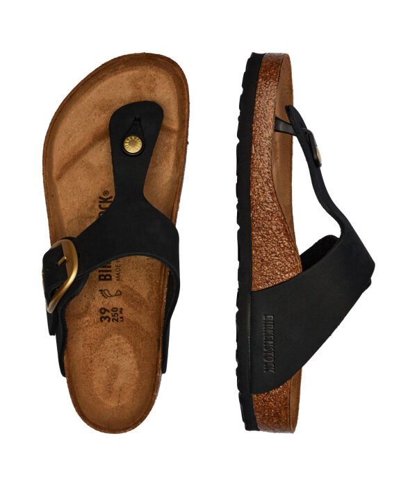 Кожаные пляжные тапочки gizeh с большой пряжкой Birkenstock, черный — фото 4