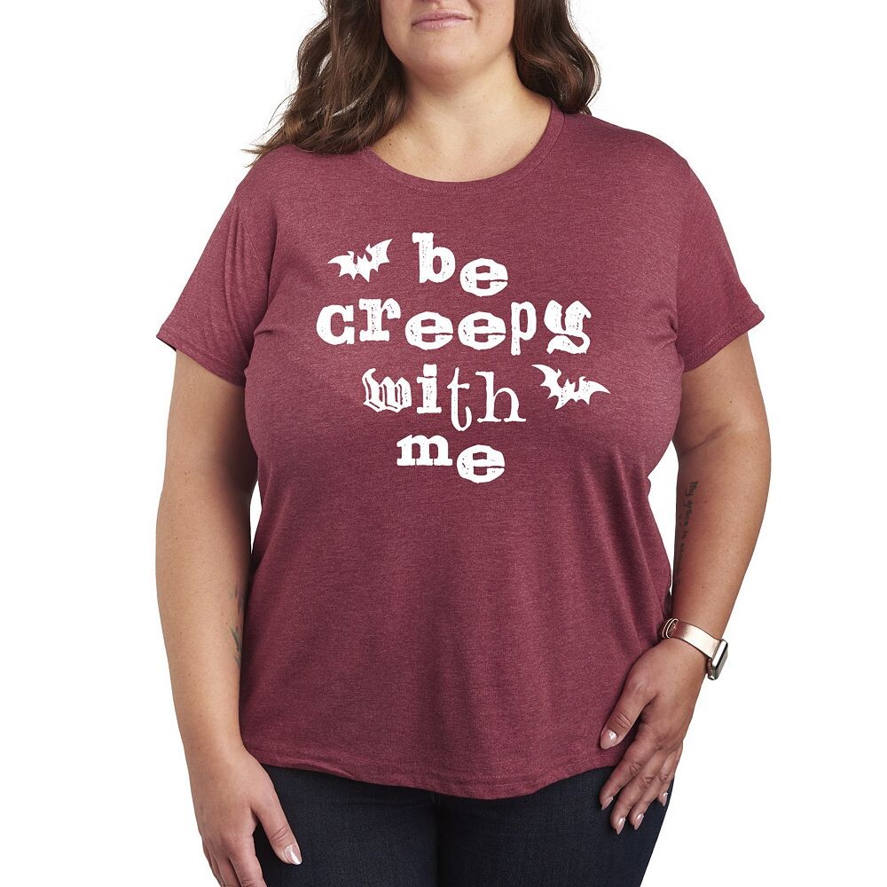 

Плюс размер Футболка Be Creepy With Me с рисунком, цвет Heather Dark Red