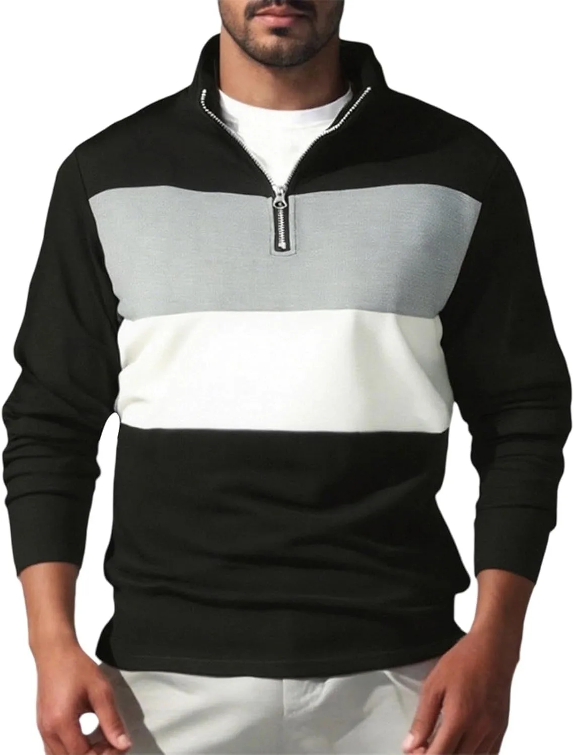 

Толстовка-полузип мужская Colorblock с длинным рукавом и воротником-стойкой