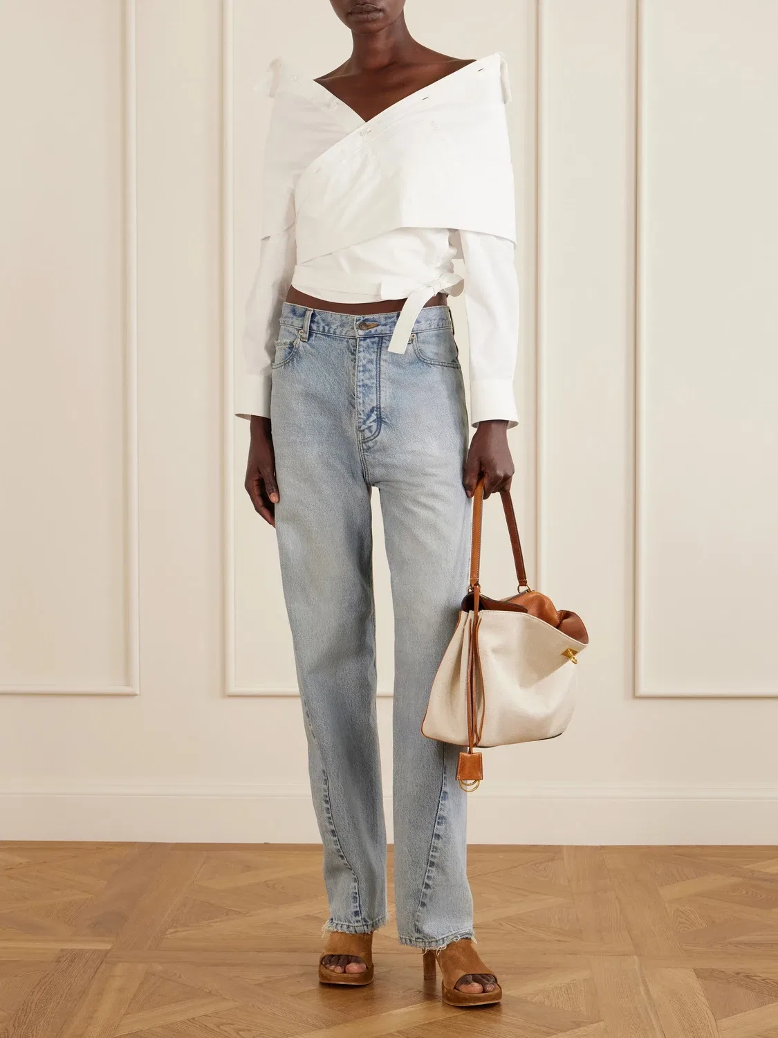 Блузка из хлопкового поплина с открытыми плечами Balenciaga, белый — фото 2