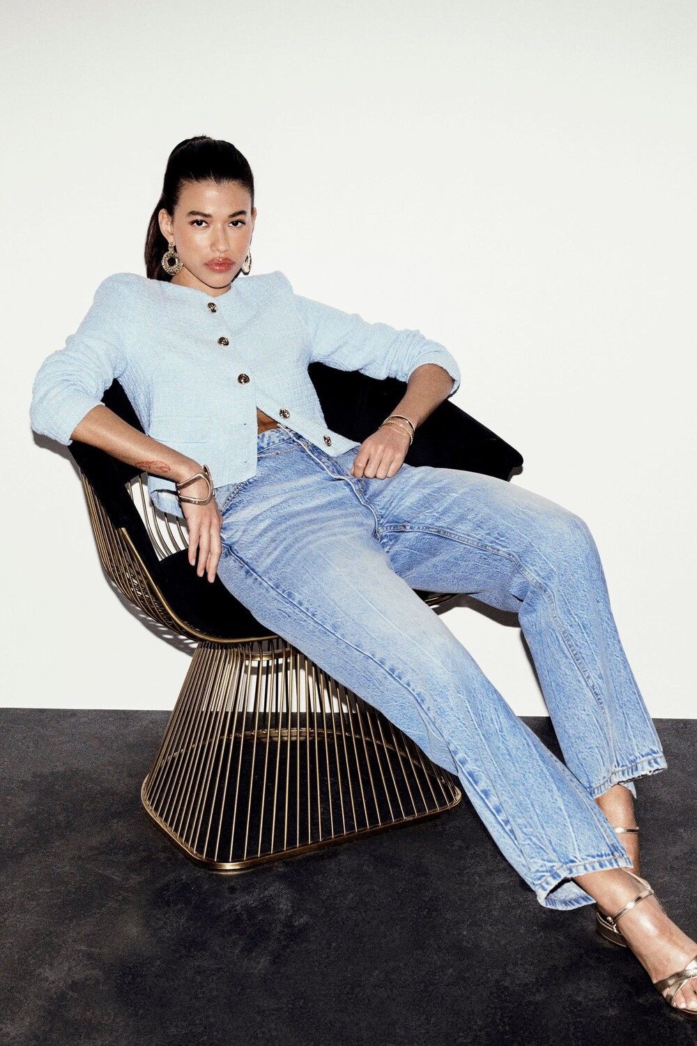 

Свободные укороченные джинсы с высокой посадкой River Island, синий