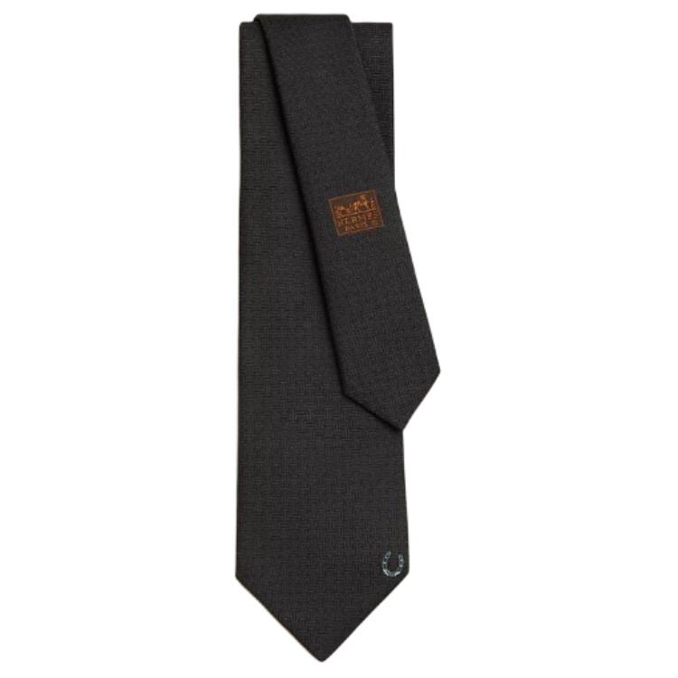 

HERMES Шёлковый галстук мужской чёрный, Black