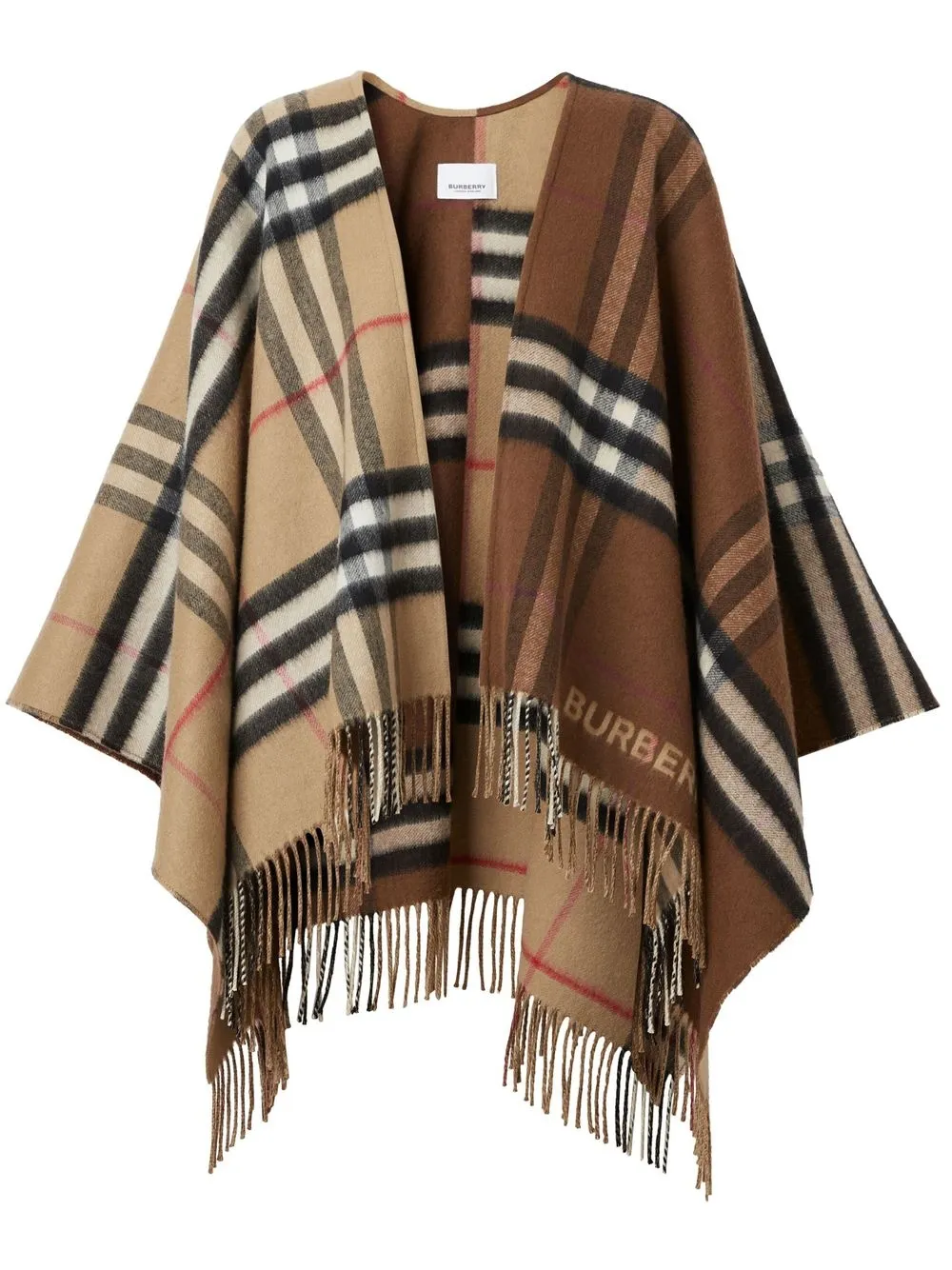 

Кейп в клетку с бахромой BURBERRY, коричневый
