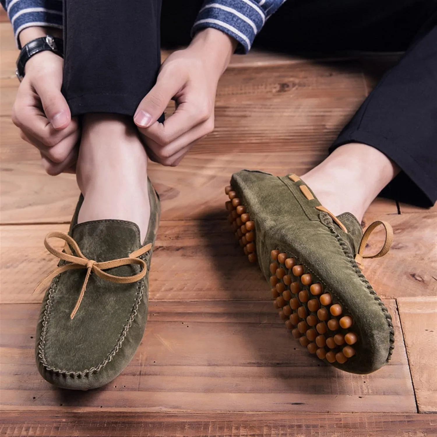 Туфли мокасины PU Leather Loafers, военный зеленый PUGHGAETZF — фото 4