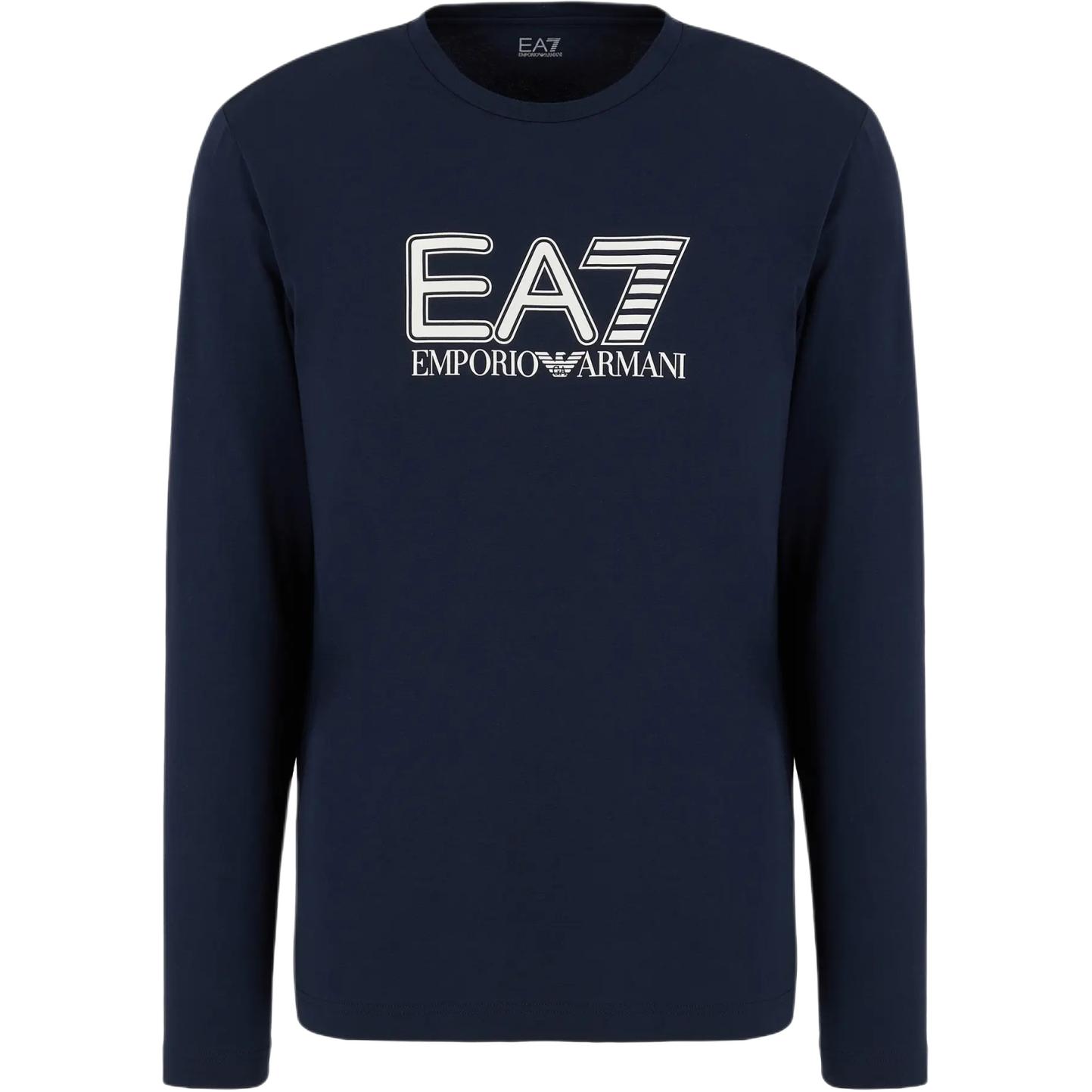 EMPORIO ARMANI Футболка с длинным рукавом EA7 с принтом в виде букв, slim fit, мужская, navy blue — фото 3