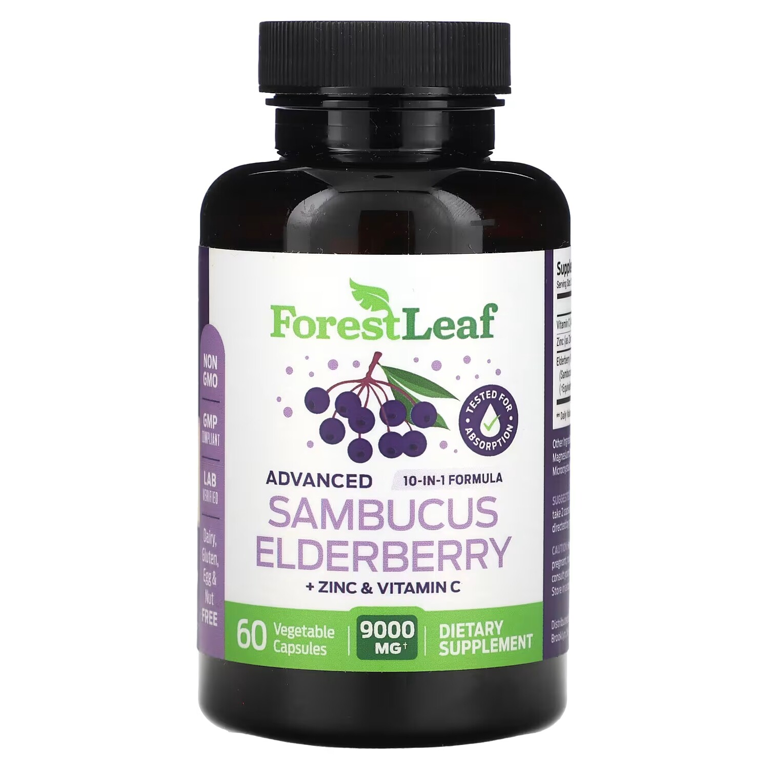 

Forest Leaf Advanced Sambucus Бузина + цинк и витамин С, 60 капсул