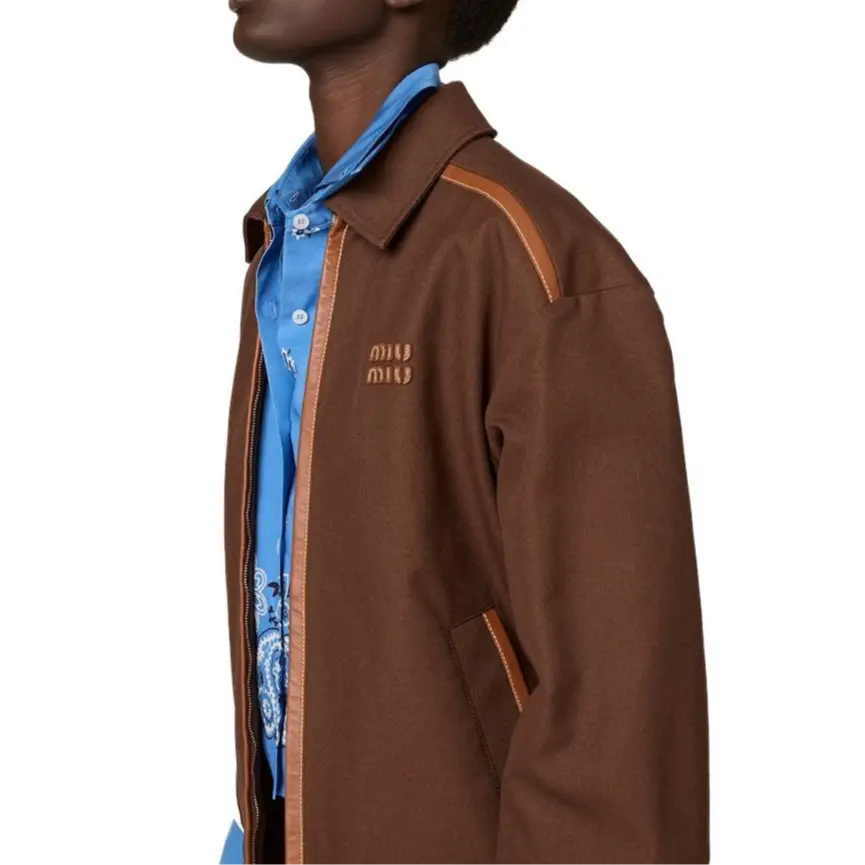 MIU MIU Длинный застегивающийся на молнию жакет, Brown — фото 4