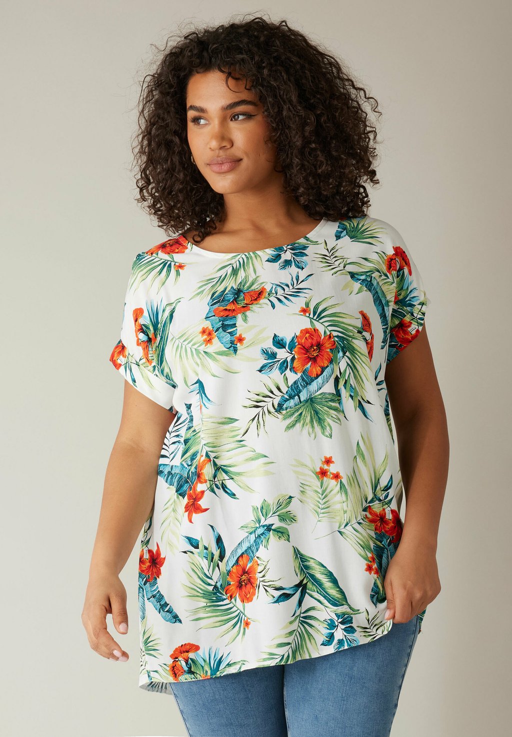 

Туника TROPICAL PRINT SHORT SLEEVE Evans, белый