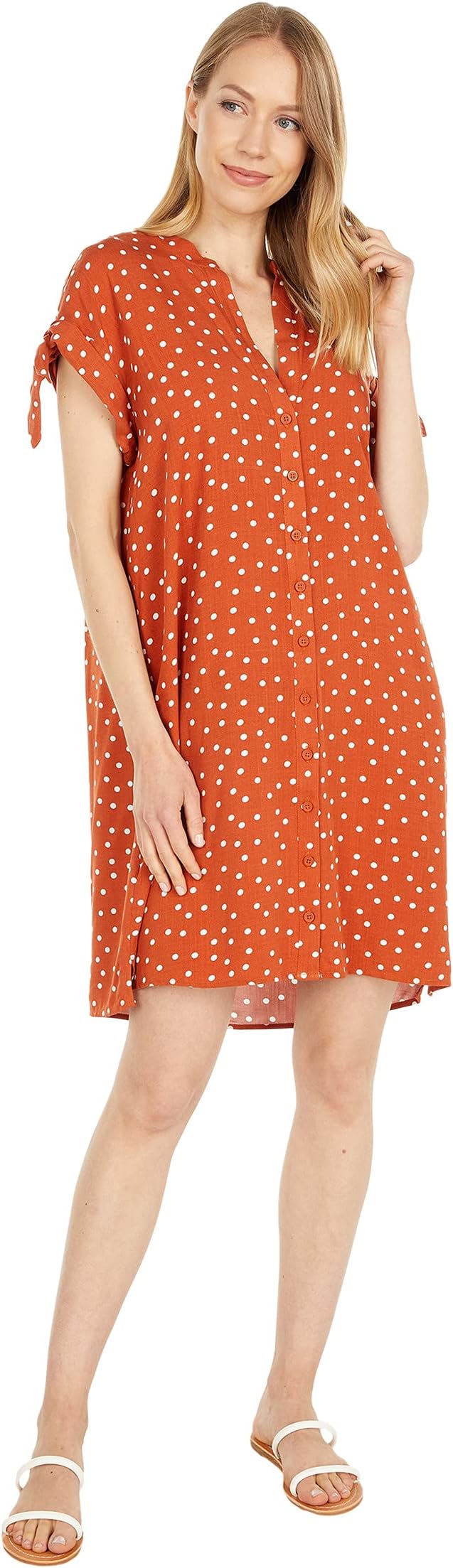 

Платье London Times Happy Dot Printed Crepe Short Sleeve Shift, цвет Copper/White