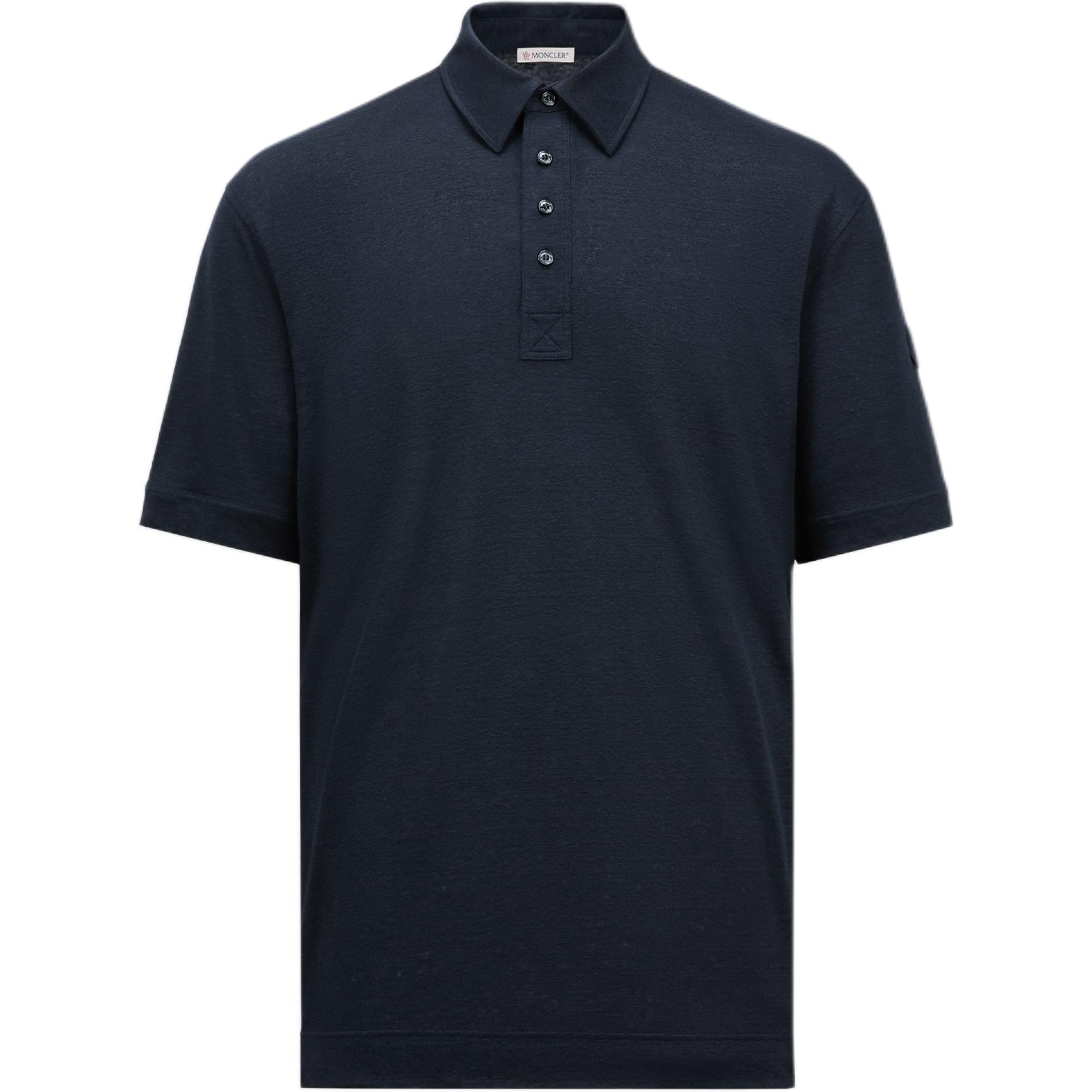 

Пуговичная детализированная короткая рукав поло Moncler, темно-синий