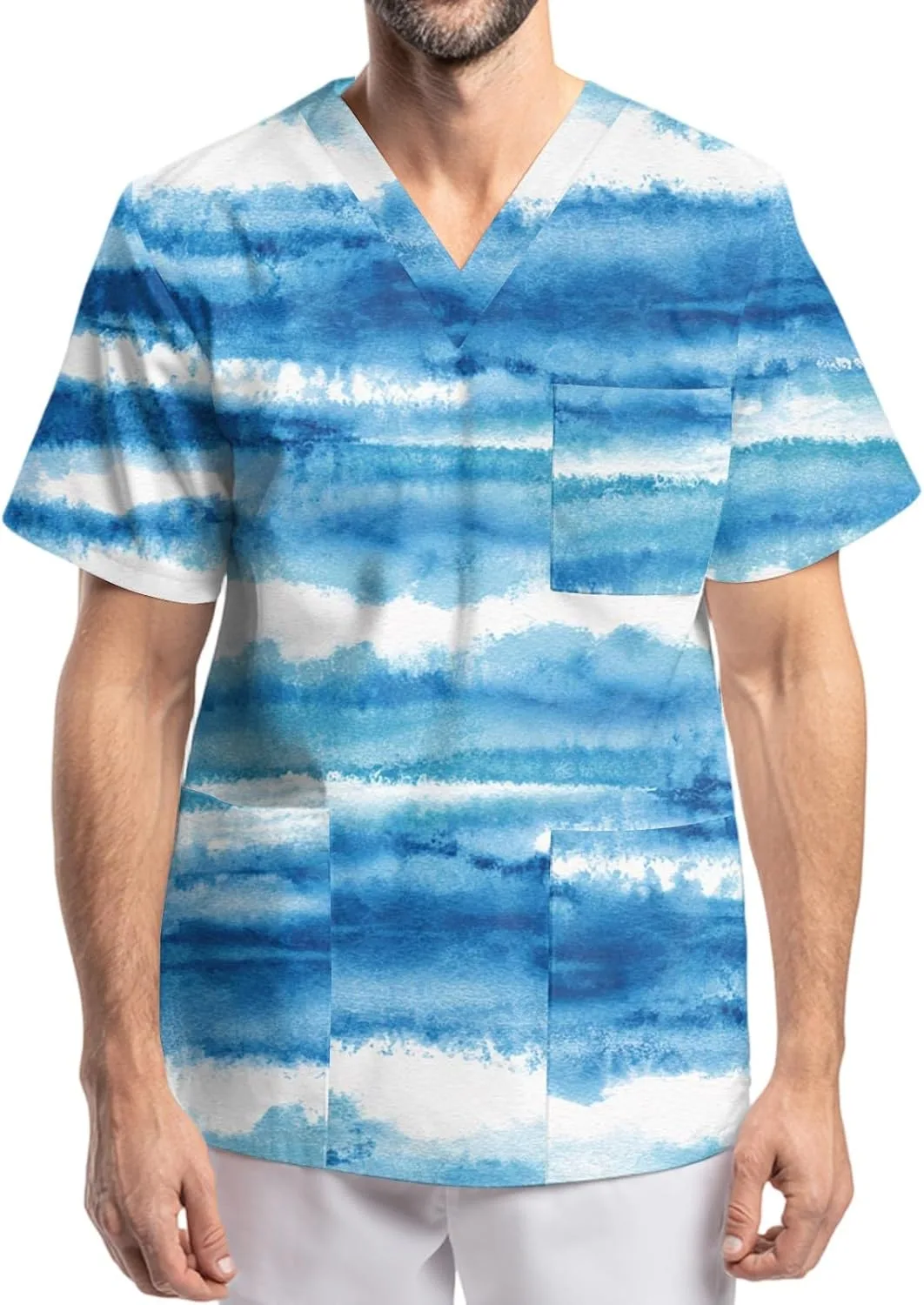 

Мужская футболка V-образным вырезом с принтом тай-дай, короткий рукав, современный крой, влагоотводящая, с карманами WENKOMG1