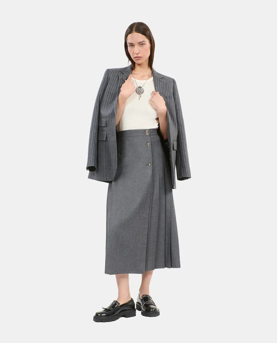 

Плиссированная шерстяная юбка The Kooples, серый