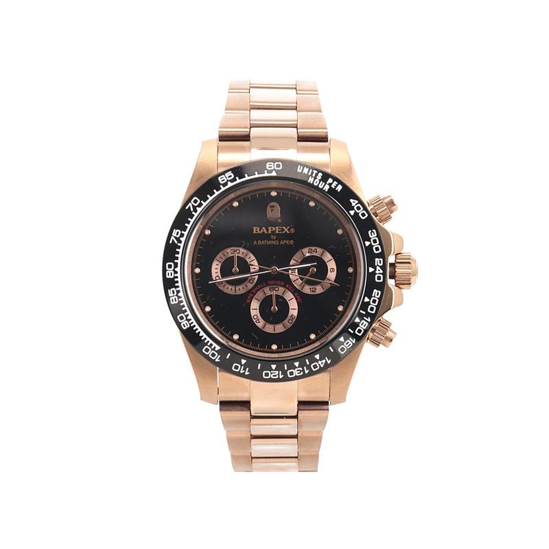 

A BATHING APE Часы Quartz Movement Stainless Steel Strap Watch Unisex Black 1H30 182 020, Black Plate Rose Gold Band