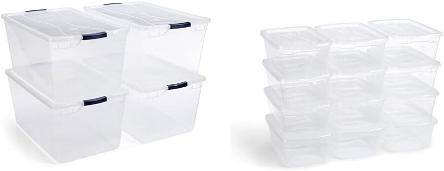 

Прозрачные пластиковые контейнеры для хранения Rubbermaid Cleverstore с крышкой, упаковка 95 Qt-4 шт., 4 шт. и Cleverstore Clear 6 Qt/1,5 галлона, упаковка из 12 штабелируемых пластиковых контейнеров для хранения