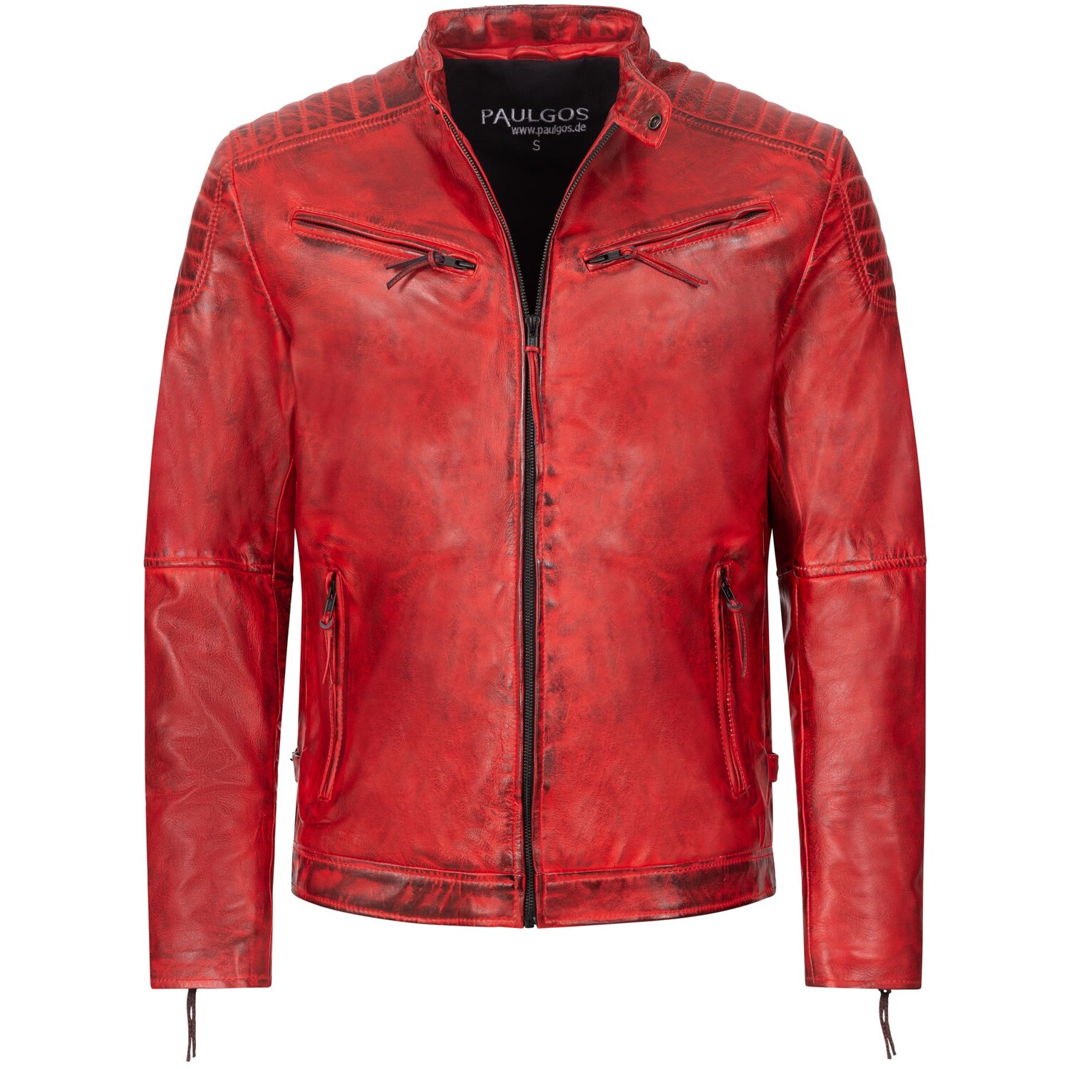 

Кожаная куртка PAULGOS Übergangsjacke Biker Look Echtleder D2, красный