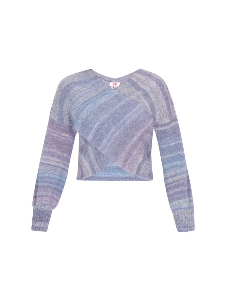 

Женский свитер синего цвета с разноцветными вставками myMo