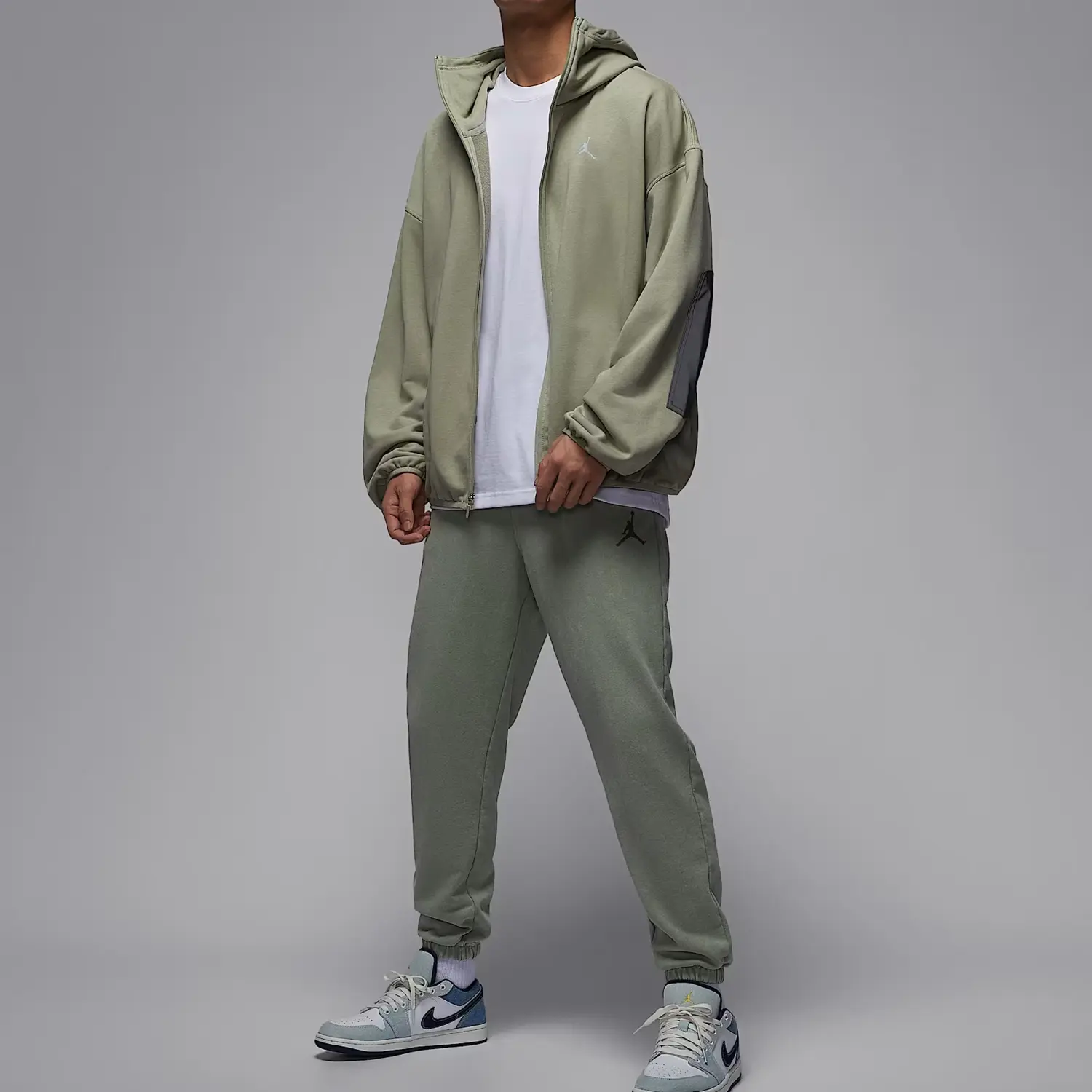 Бруклинский мужской худи на молнии Hike Mike Jordan, fir wood зеленый/bright желтый/metallic серебряный — фото 3