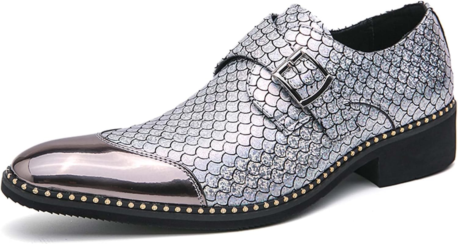

Мужские оксфорды с острым носком, модные, для торжественных мероприятий и вечеринок, классические туфли с пряжкой, формальные деловые, для офиса, костюма, свадьбы, с блестящей кожей Generic, серебро