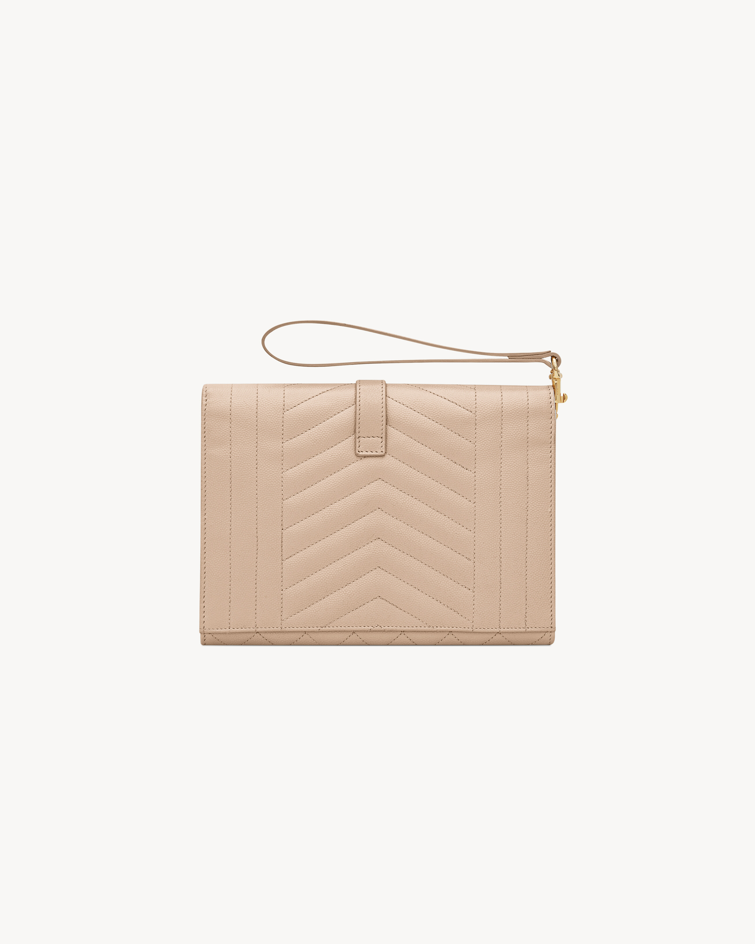 Клатч-конверт из микса кожи matelasse grain de poudre Saint Laurent, бежевый — фото 3