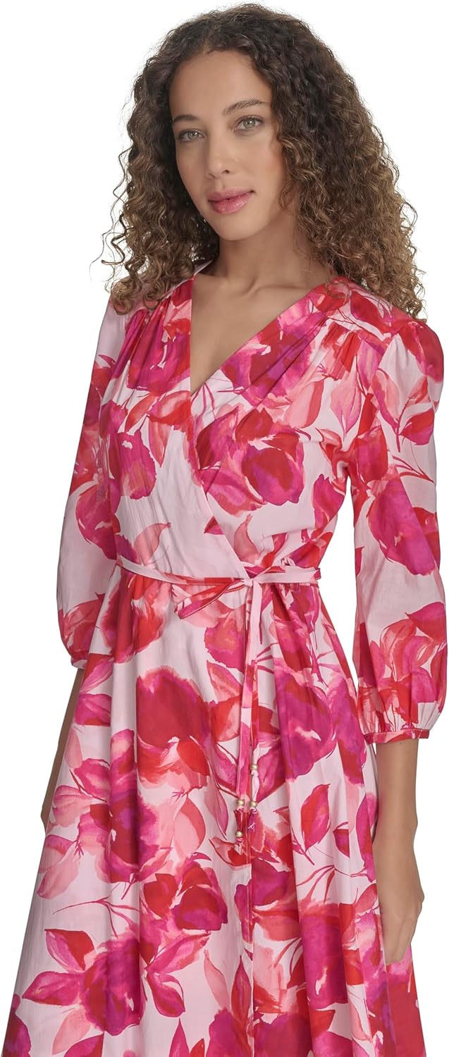 Женское повседневное платье-миди Calvin Klein из хлопка с запахом, Hibiscus Multi — фото 2
