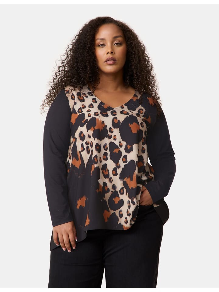 

Лонгслив SAMOON T-Shirt Langarm Rundhals, цвет Black gemustert