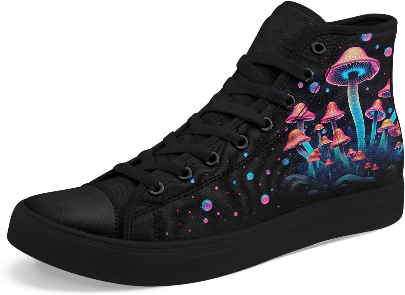 

Высокие кеды AWSOLE с принтом грибов для мужчин и женщин, легкие повседневные скейтботинки, обувь для прогулок с психоделическим лесным рисунком, черный/синий/фиолетовый/розовый