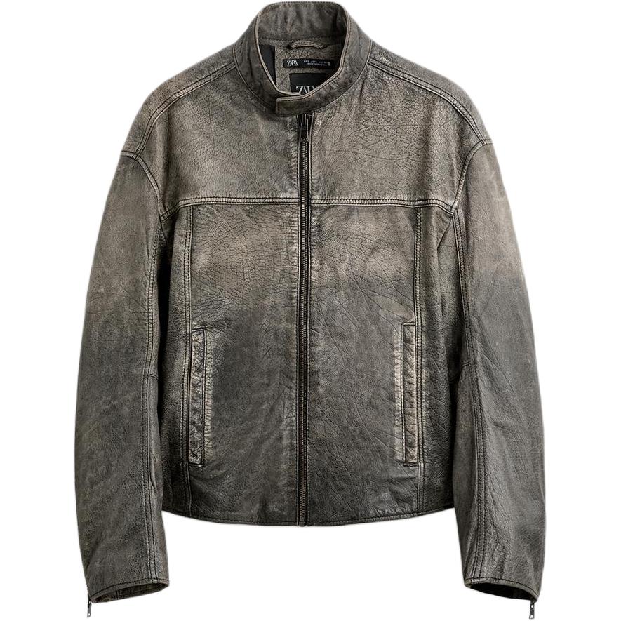 

Кожаная куртка мужская с зебровым принтом серая ZARA, Серый, Кожаная куртка мужская с зебровым принтом серая ZARA