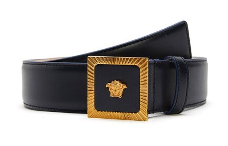 

VERSACE Кожаный ремень Медуза мужской тёмно-синий, Dark Blue