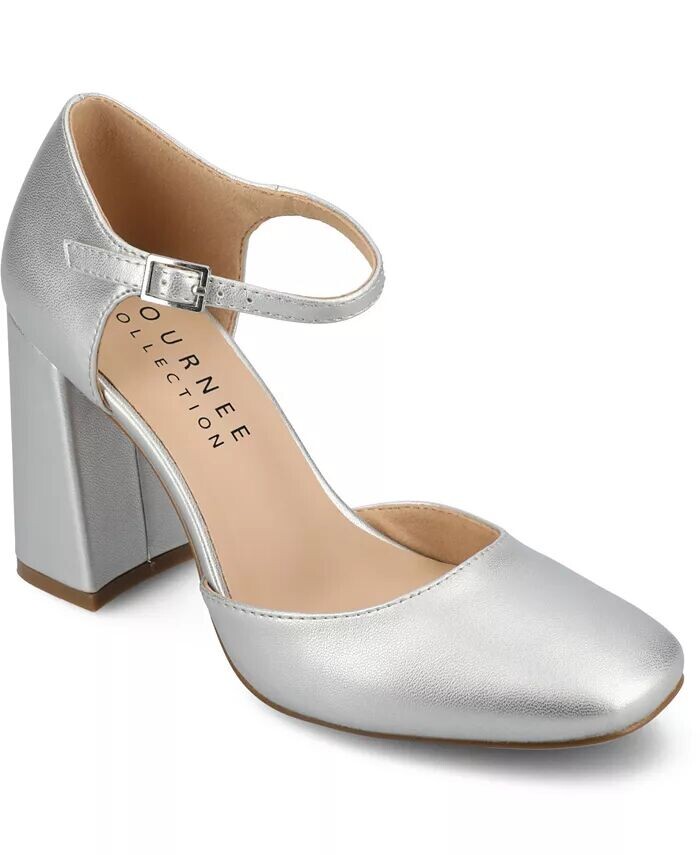 Женские туфли-лодочки Hesster Block Heel с ремешком на щиколотке Journee Collection, серебряный