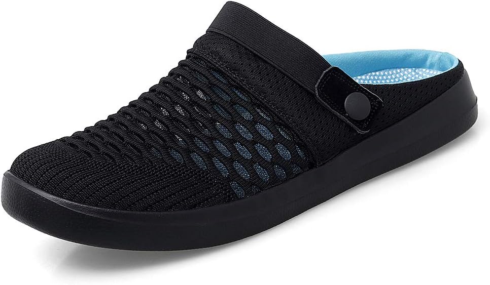 

Мужские сетчатые сандалии Abnkarwin, без застежки, плоские, с эластичной задней ремешком, легкая подошва MD, для дома и улицы, летние дышащие, больших размеров, два способа ношения, повседневные, черный/зеленый