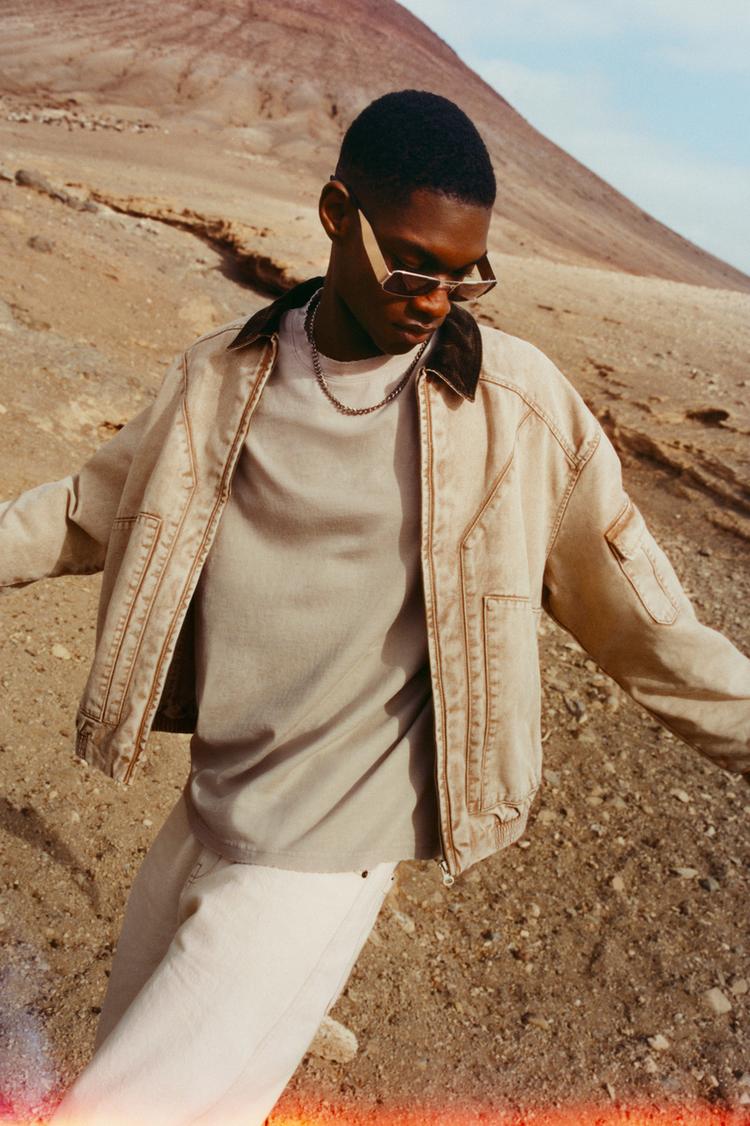 

Хлопковая куртка с вельветовым воротником Pull And Bear, желтый