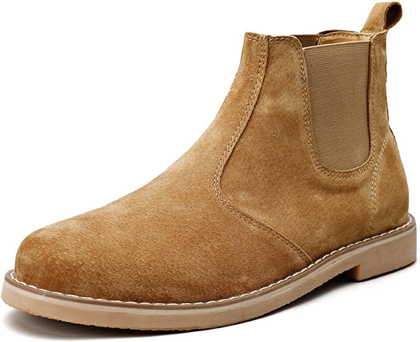

Мужские осенние замшевые ботинки Челси на шнуровке, высокие повседневные ботинки с закругленным носком, ботильоны с толстой подошвой, деловая обувь и ботинки на открытом воздухе, дышащие Generic, коричневый