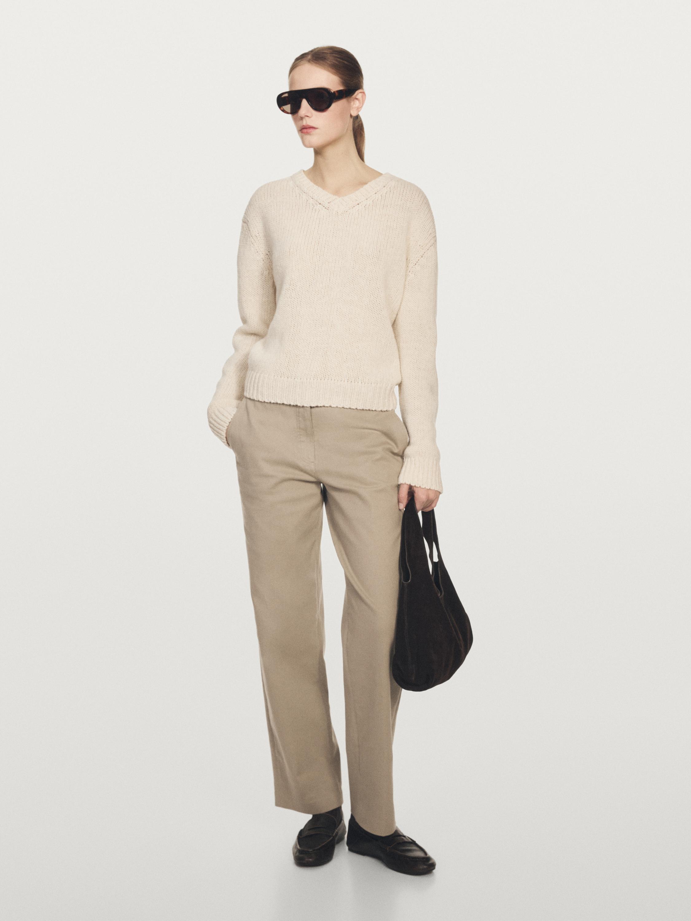 

Прямые брюки из хлопковой смеси Massimo Dutti, бежевый