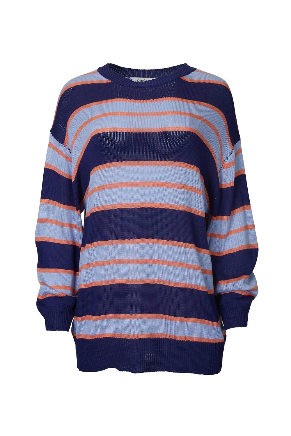 

Полосатый оверсайз свитер в темно-синем цвете J.NNA