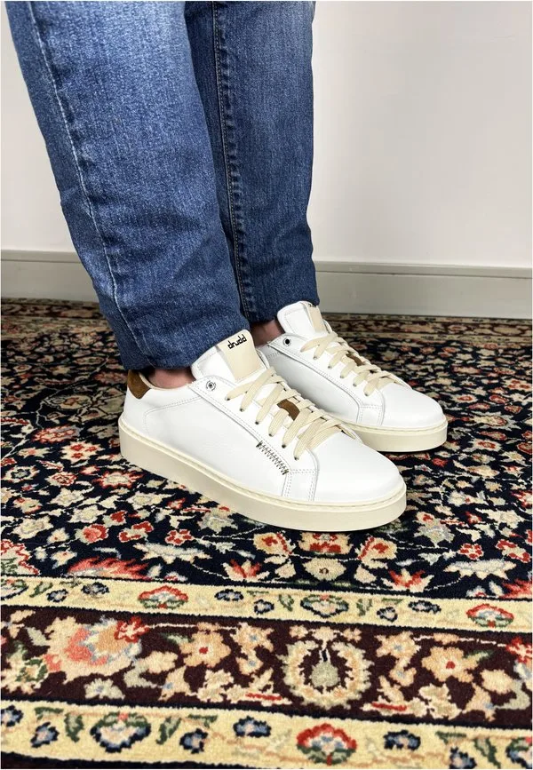 Детские кроссовки на шнуровке из кожи Drudd Italia, White/Brown