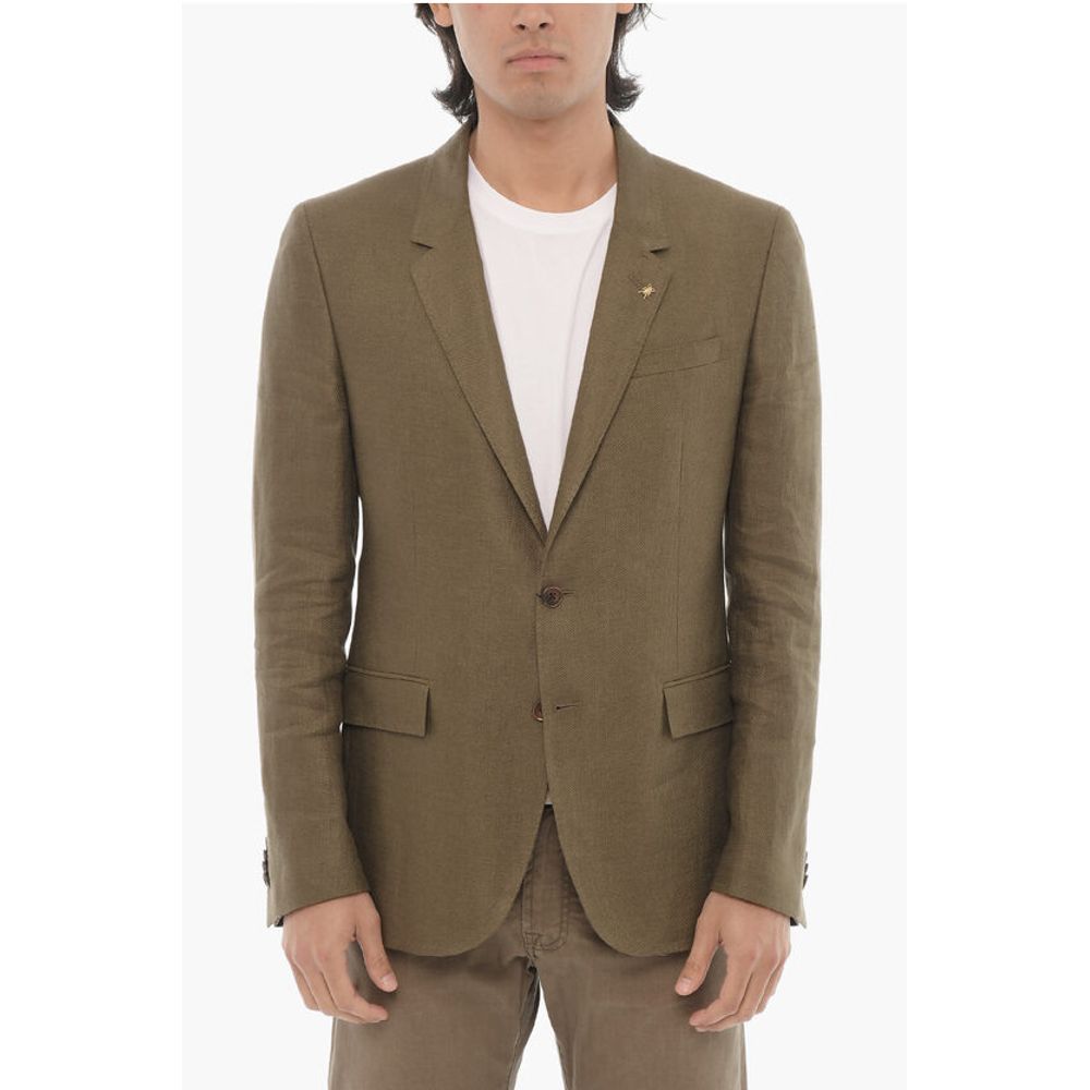 

CC COLLECTION Льняной блейзер на полуподкладке с мотивом Hopsack Corneliani, зеленый