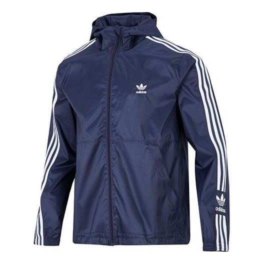 

Куртка adidas originals Logo Micro Mark Stripe Athleisure Casual Sports hooded Woven Jacket Navy Blue, синий