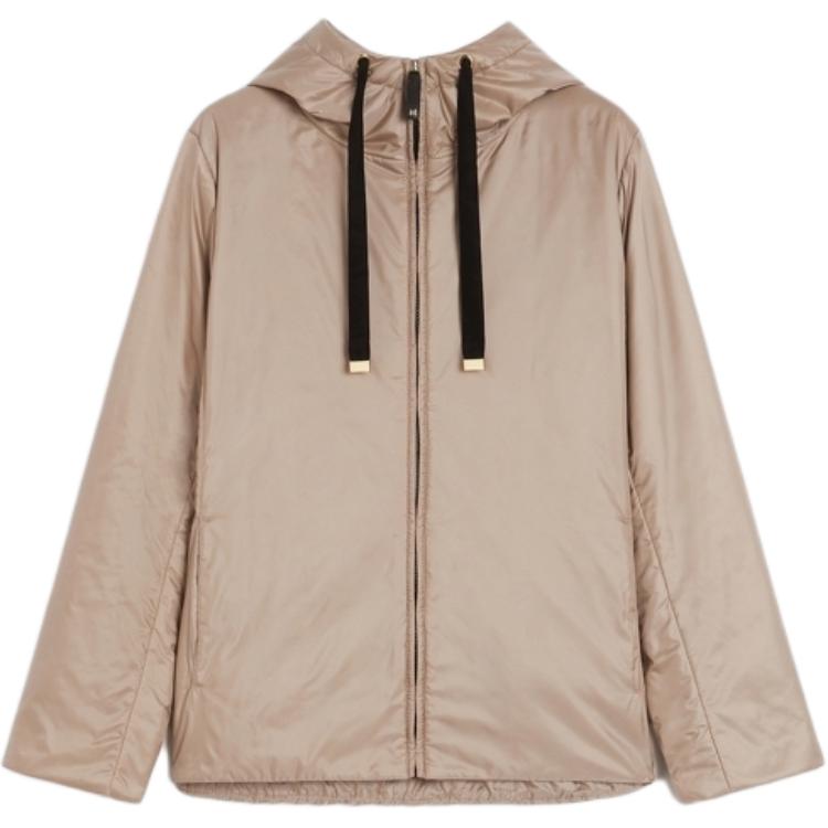 

Maxmara Пуховая куртка женская бежевая с капюшоном, средней высоты