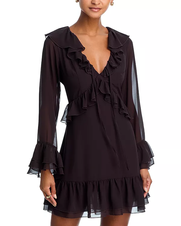 

Мини-Платье с длинными рукавами и оборками - эксклюзив Aqua, коричневый