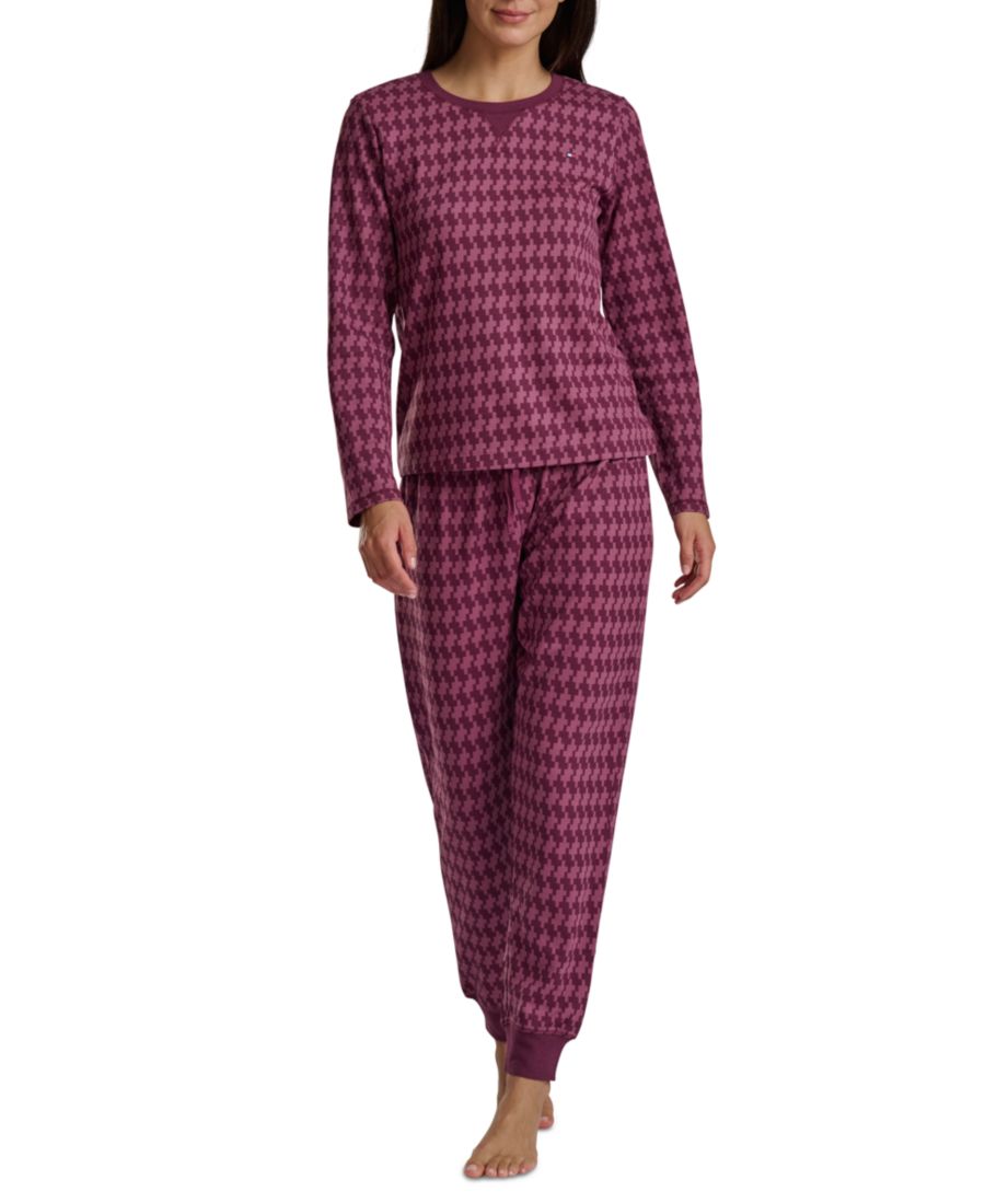 Женский комплект из 2 предметов: термопижама с принтом Tommy Hilfiger, Faux Houndstooth Heritage Plum — фото 2