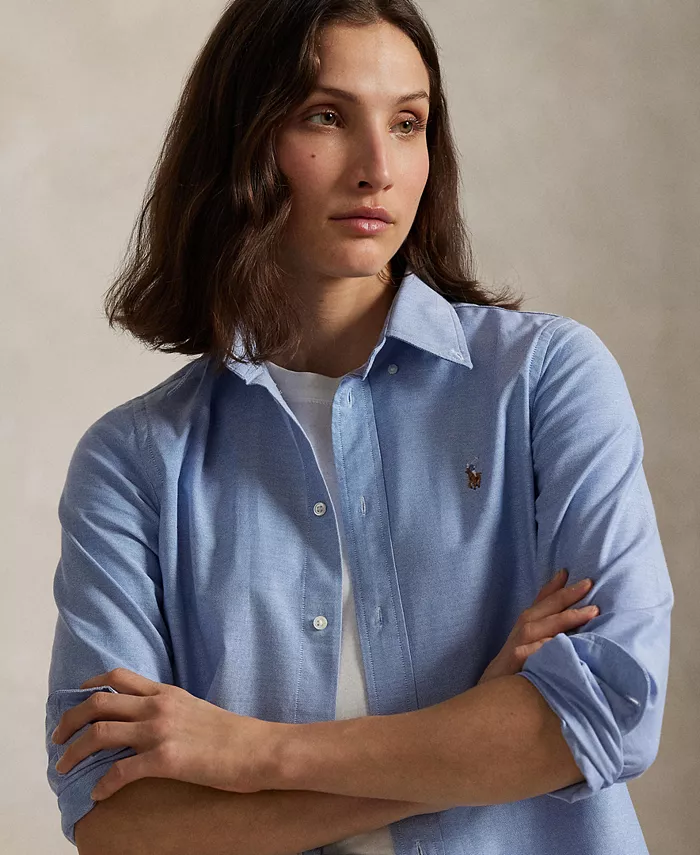Женская облегающая рубашка Oxford с эластичной тканью Polo Ralph Lauren, синий — фото 4
